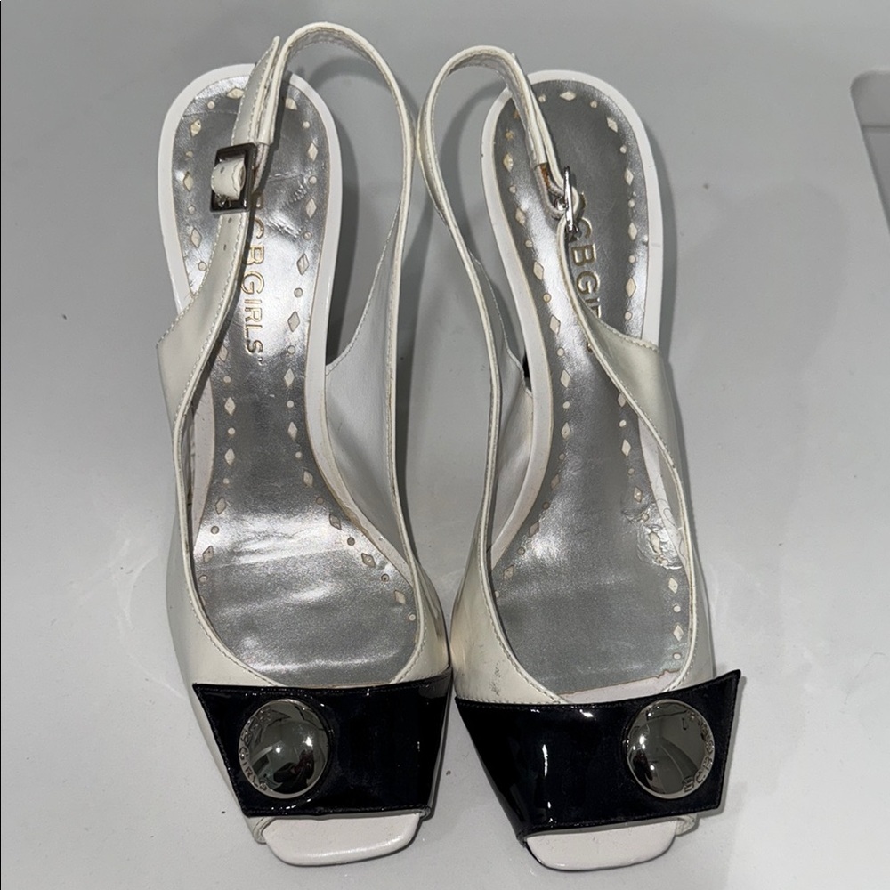 BCBGirls White and Black Slingback Heels - Picture 11 of 11